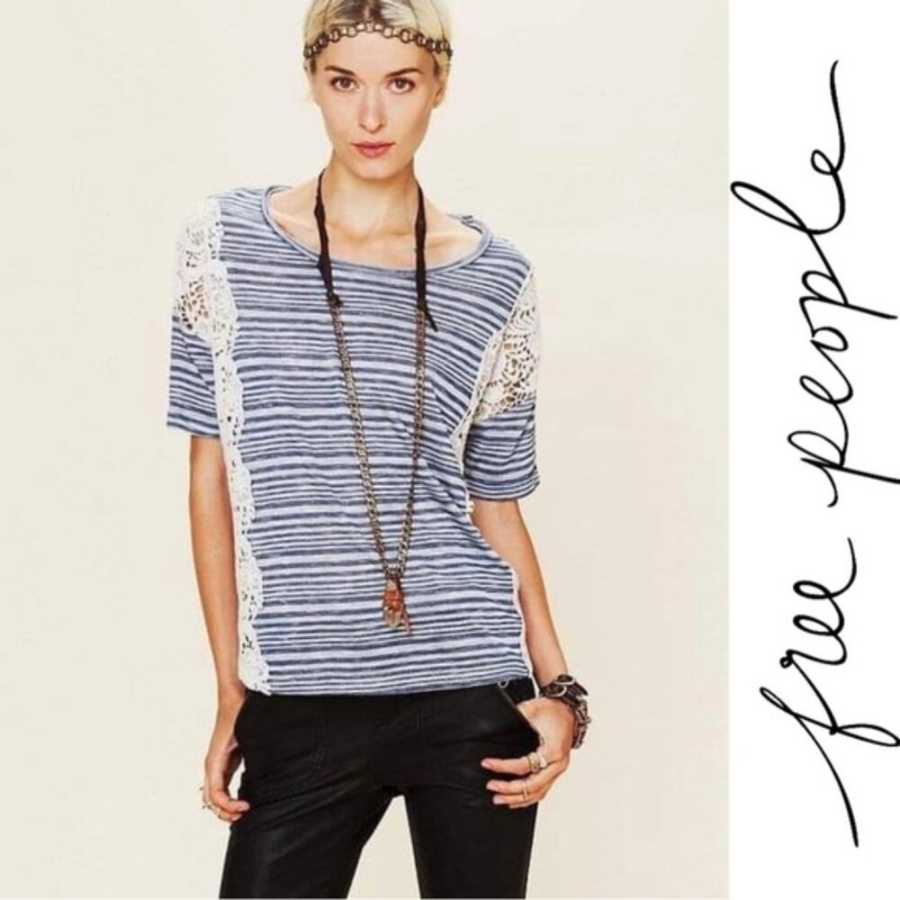 We The Free | Blue and White Battenburg Stripe Top | Size Medium